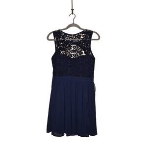 LULUS NEW $64 Romantic‎ Tale Navy Blue Lace Skater Dress Large